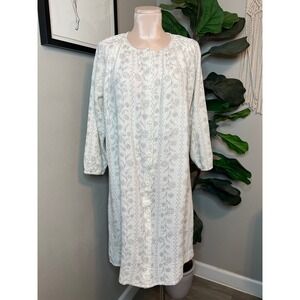 Nursing Nightgown White Cotton Gauze Floral Breastfeeding Large